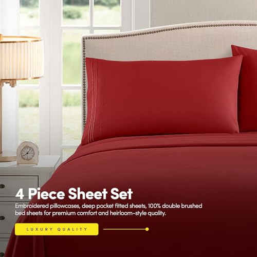 1500 Supreme Collection Bed Sheet Set - Extra Soft, Elastic Corner Straps, Deep Pockets, Wrinkle & Fade Resistant Hypoallergenic Sheets Set, Luxury Hotel Bedding, Queen, Red - Image 6