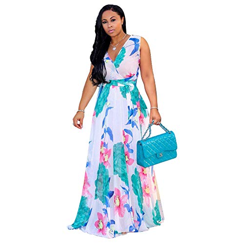 Womens Maxi Dresses Summer Sleeveless Wrap V Neck Chiffon - Import It All