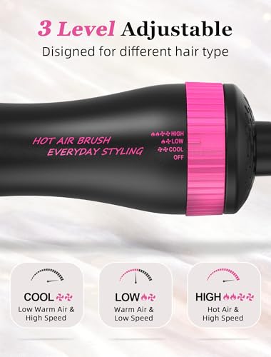 Image of Travel Hair Dryer Brush, 2 inch Oval Blow Dryer Brush, Dual Voltage, Black /Pink | Ceramic-Coated Barrel, Root-Lifting Volume and Smoother Blowouts for Short to Medium Hair