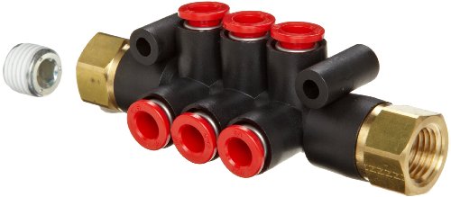 SMC KM12-07-35-6 PBT Push-To-Connect Tubing Manifold, 2 Inlets-1/4" NPT Female, 6 Outlets-1/4" Tube OD