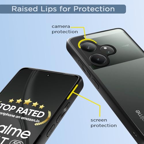 Image of Amazon Basics TPU+PC Back Cover for Realme Gt 6T 5G | Shockproof Sleek Hybrid Armor Bumper Case (Black)