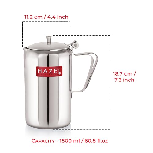 Image of HAZEL Stainless Steel Water Jug - 1800 ml Pitcher Jar for Dining Table | Steel Jug for Water & Milk Pourer