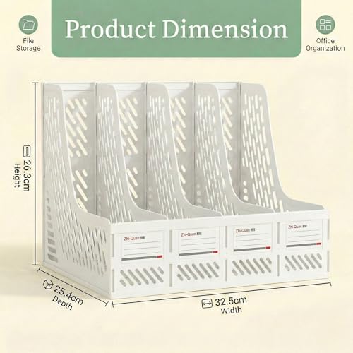 Image of DaKos 4 Compartments File Racks Paper Holder, Desktop Organizers, Letter Organizer, Magazine Book Holder Organizer, Plastic File Rack (Pack of 2) (White)