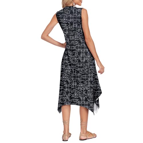 Image of AUSELILY Womens Summer Midi Dress V Neck Sleeveless Casual with Pockets | Flowy womens summer dress with asymmetrical hem, great for beach, vacation and daily wear
