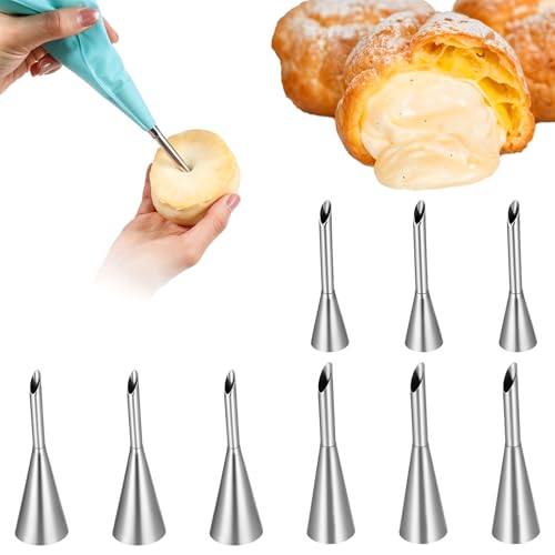 Ptwola 9 boquillas para glaseado de crema, punta de tubo, probador de punta de tubo, boquilla larga de acero inoxidable, inyector de pasteles, herramienta de decoración para cupcakes, pasteles