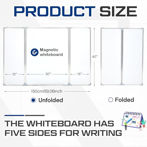 Image of AmazingSpark 60 inch x 40 inch Foldable Whiteboard Dry Erase Board Large Tri Folding Whiteboard Magnetic Dry Erase Board, Wall Aluminium Frame and Flip Out Pen Tray for Office, Home