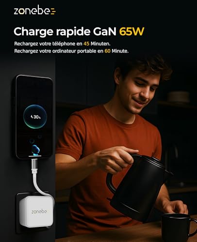 Cargador GaN 35W Zonebee soluciona cables rotos gracias a su sistema retráctil doble USB-C 4