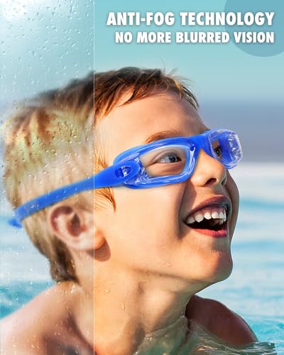 Image of aegend Kids Swim Goggles, Pack of 2 Swimming Goggles for Children Boys & Girls Age 3-9, Silicone Nose Bridge, Clear Vision, Easy-Adjustable Strap, UV Protection, Anti-Fog, No Leaking, Aqua & Blue