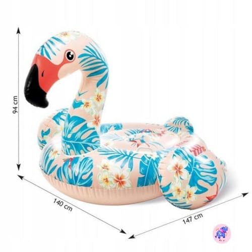 Image of Ride-On Air Inflatable Swimming Pool Ring for Kids| Children Safety Rider Tube Float for Water Fun |Floater Raft Lounger Mattress for Adults with Handles (Age 3+) (Tropical Flamingo)