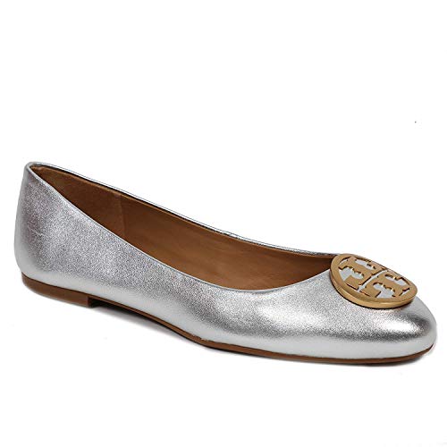Tory Burch Benton Ballet Flat Metallic Napa Leather (8, Silver/Gold)