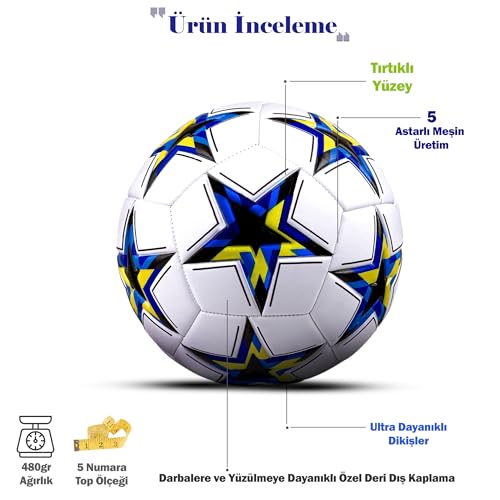 Hsport UEFA Şampiyonlar Ligi Futbol Topu Halı Saha ve Beton Zemine Uygun Dikişli Maç ve İdman Topu No:5 (pompa hediyeli) (Siyah)