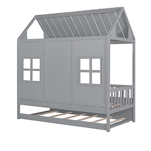 Cama caseira de madeira tamanho solteiro com rodízio de tamanho duplo, sofá-cama de madeira, cinza