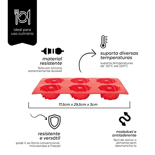Mimo Style Forma de Silicone Vermelha para 6 Flans, Ideal para Pudim, Bolinho, Cremes - Antiaderente