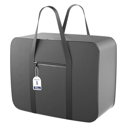 Image of Kuber Industries Storage Bag | Clothes Storage Bag | Rexine Underbed Storage Bag | Wardrobe Organizer For Blanket-Comforters | Foldable Attachi Bag With Handle | Large | Grey, 47 Cm