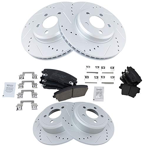 Rotor & Brake Pad Ceramic Performance Drilled Slotted Front & Rear Kit #TOP1