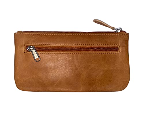 Image of Leather Travel Pouch - Beautifully Handcrafted YKK Zippered Pouch Handmade - 8 x 4 inches.(TAN CRUNCH)