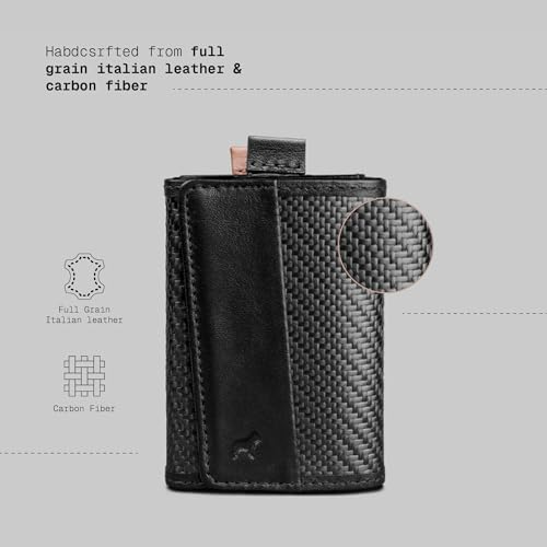 Image of The Frenchie Co. - Speed Wallet Mini - Ultra-Slim RFID Card Holder - Minimalist Front Pocket Wallet for Men & Women - Carbon Fiber & Full-Grain Italian Leather