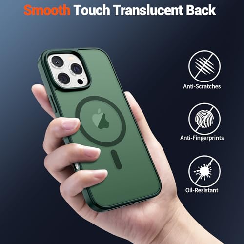Image of SUPFINE Magnetic for iPhone 16 Pro Case (Compatible with MagSafe) (Military Grade Drop Protection) Slim Translucent Matte Shockproof with Anti-Fingerprint Phone Case,Forest Green