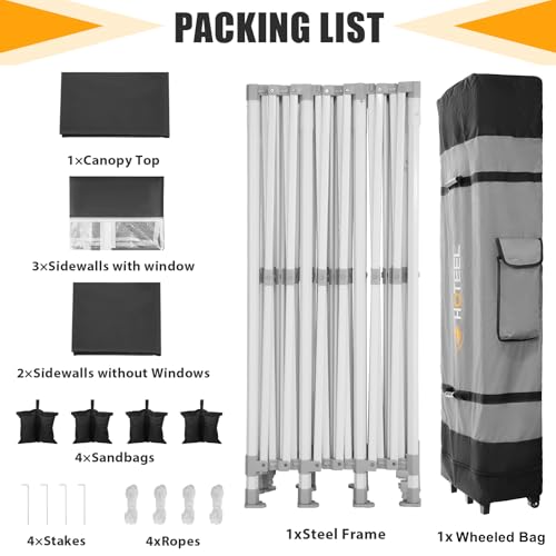 Image of HOTEEL 10x30 Heavy Duty Pop Up Canopy Tent with 5 Sidewalls&Wheeled Bag, Commercial Event Party Tent Wedding Instant Canopy Waterproof, Upgraded Thicked Hexagonal Legs, UV 50+, Black