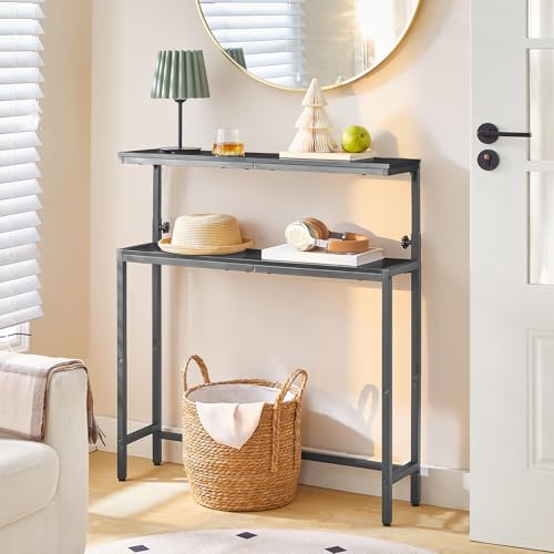 Image of HOOBRO Narrow Console Table with Adjustable Height (31.5 inch-39.3 inch), High Entryway Table, Skinny Behind Couch Table with 2 Tier Shelf, Sofa Table for Hallway, Livingroom, Black BB96XG01