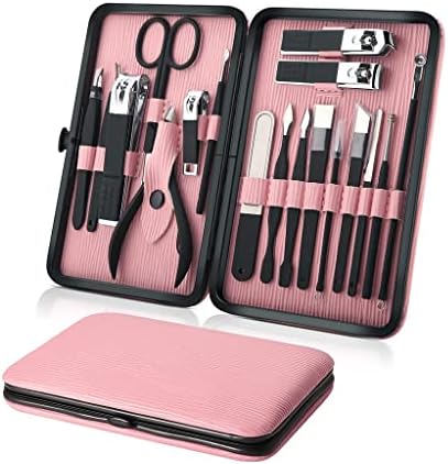 CEHSG Stainless Steel Manicure Pedicure Kit Nail Clipper Set Foot Care Cutter 18 in 1 with Portable Case (Color : D, Size : 4.09 * 6.06in)