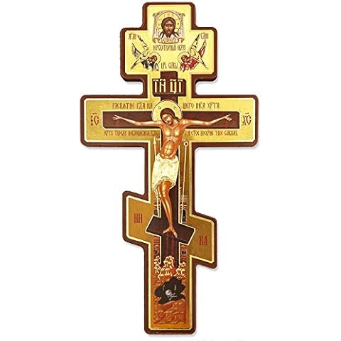 NIANWUDU Three Bar Russian Orthodox Cross Wooden Byzantine Wall Crucifix Cover