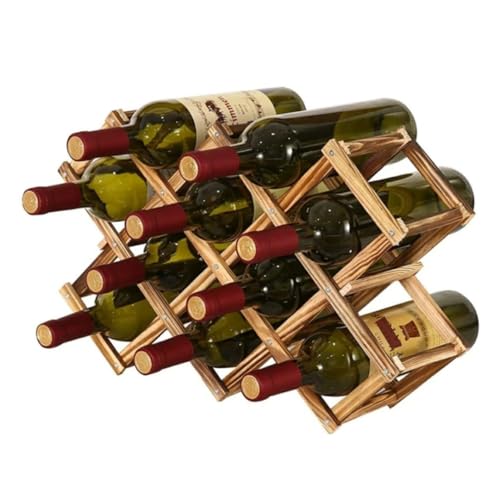 Shoppers Hub PNQ Wooden Foldable Tabletop Wine Rack Shelf, Wine Storage Display Organizer, Bottle Holder, Rustic Wine Rack for Heavy Duty Use in Homes, Bars & Hotels. (Compartments: 10)