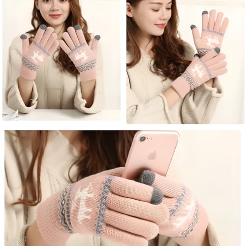 Luva De Frio Touch Screen Térmica Feminina e Masculina Com Desenho De Alce Luvas De Tricô Quentinha