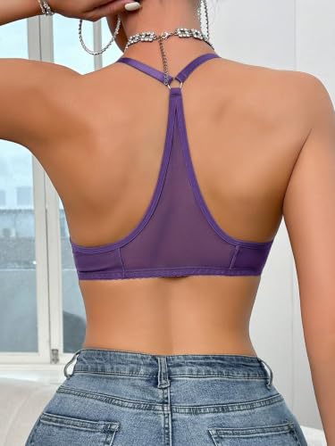 Image of SOLY HUX Women's Sheer Mesh Through Bra Sheer Bralette Front Closure Deep V Neck Wireless Lingerie Sexy Lingerie Bra