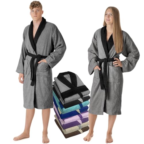 LEBENGOOD Albornoz Hombre 100% Algodón Rizo Americano 450 gsm – Bata de Baño para Ducha, Suave, Absorbente, Unisex, OEKO-TEX® (BicHom Acero, XXL)