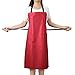 VWELL Waterproof Rubber Vinyl Apron for Women - Chemical Resistant Work Cloth with 2 Pockets - Adjustable Bib Butcher Apron - Best for DishWashing, Lab Work, Dog Grooming, Cleaning Fish (Red)