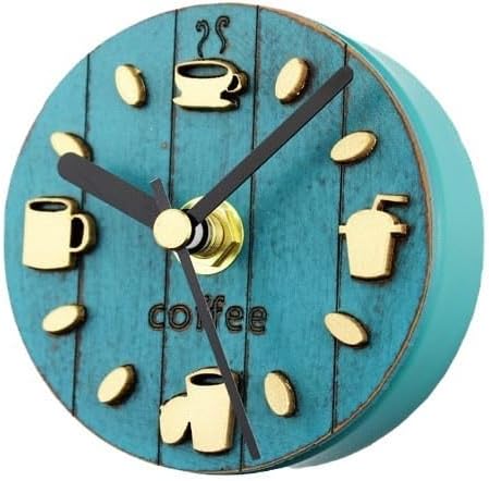 Vintage Coffee Cup Magnetic Refrigerator Clock – Rustic Wooden Fridge Sticker, Retro Kitchen Decor, Creative Hanging Table Clock – Leisure Time Coffee Lover’s Gift