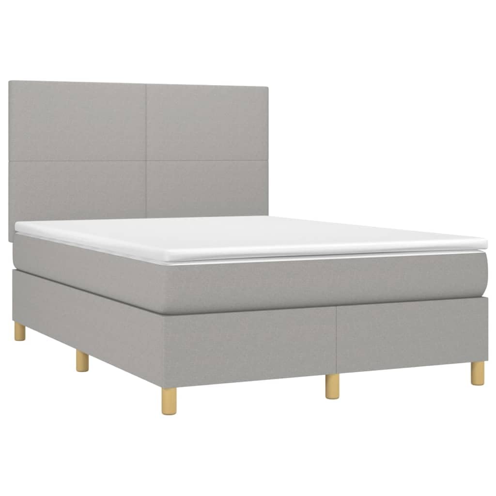 3135269 łóżko kontynentalne z materacem i materacem LED, do sypialni, meble jasnoszare, 140 x 190 cm