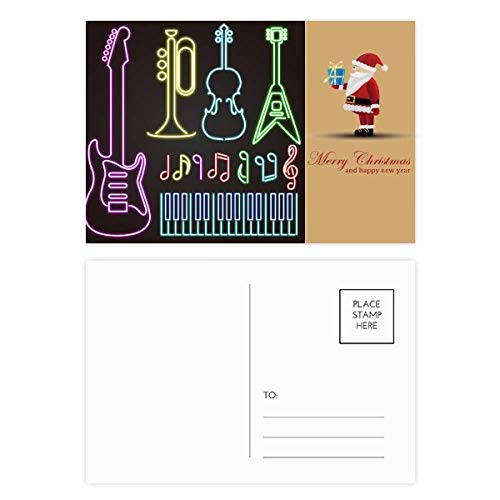 Carte postale guitare instrument musique néon Père Noël lot papeterie noël rock