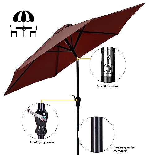 OLIXIS 9FT Patio Table Umbrella with Tilt and Crank Button & 8 Sturdy Ribs Waterproof, 9 Feet Outdoor Patio Umbrella Sun Shade for Pool, Terrace, Beach and Restaurant, Red by OLIXIS - Image 2