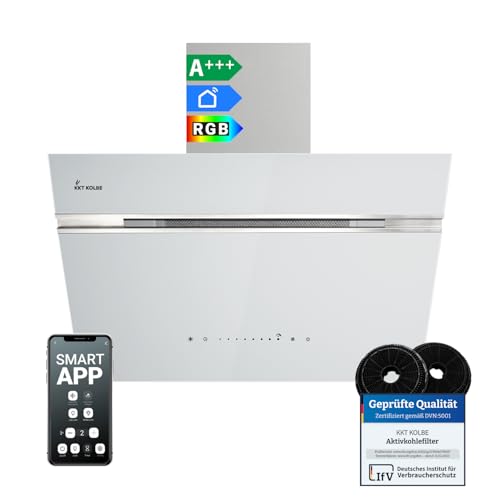 KKT KOLBE A+++ Campana extractora de 60 cm 782 cbm/h, recirculación, sin cabeza, campana de pared | cristal blanco plateado | automático | aplicación WiFi inteligente | SensorTouch | iluminación LED