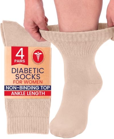 Hugh Ugoli Lightweight Women's Diabetic Ankle Socks Soft Bamboo Thin Socks Seamless Toe and Non-Binding Top, 4 Pairs