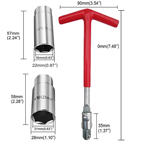 Holoras T-Handle Universal Joint Spark Plug Socket Wrench, 16mm 21mm Socket (Red)