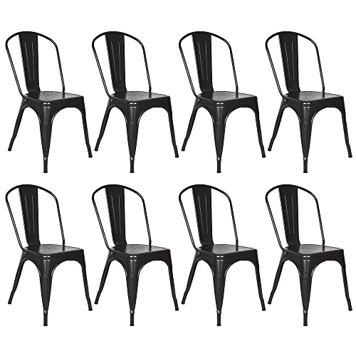 Supfine Lot de 8 chaises de salle à manger en métal fer avec dossier, chaises de cuisine empilables avec dossier, design industriel, charge jusqu'à 150 kg...