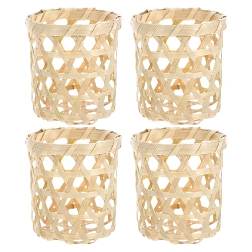 Luxshiny 4 Pcs Wicker Woven Tea Light Candle Holder Decorative Woven Votive Candle Holder Rustic Rattan Glass Votive Candle Holders Hurricane for Dining Table Kitchen Decor