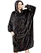 Xnova Sweat à Capuche Oversized Couverture à Capuche Chaude Sherpa, Couverture TV avec de Grande Poche Pull à Capuche Super Douce Unisexe pour Femme, Fille, Adulte, Homme(Noir,Taille Unique)