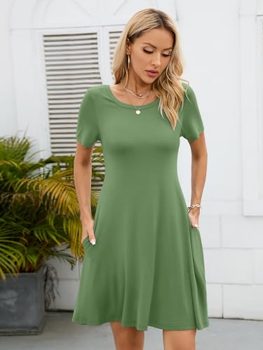 Image of KORSIS Summer Women's Dress Casual T-Shirt Short Sleeve Dresses Swing Flowy Beach Vacation Work Sundress with Pockets