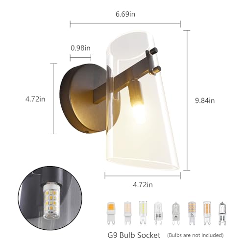 Jxjyhl JW-371-2 Black 2-Pack Wall Light Fixtures,Cone Shaped Clear Glass Wall Sconce Lamp thumb #4