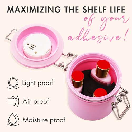 Embagol False Lash Glue Storage Tank With Thermometer Adhesive Carbon Sealed Leak-proof Containers Grafting Eyelash Extension Supplies(PINK)