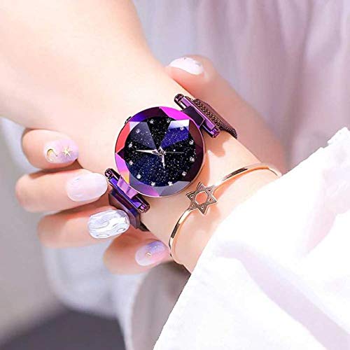 Image of Acnos Premium Purple Color 12 Point Diamond with Trending Magnetic Analogue Metal Strap Watch for Girl's and Women's Pack of - 1(DM-190)