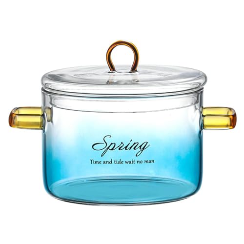 Pot de verre à mijoter - 900 ml de casserole à épreuves à chaleur transparente avec couvercle et poignées latérales | Idéal pour faire bouillir le lait, la cuisson des nouilles, le thé ou la soupe à m