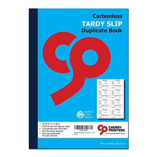 Cherry Easy Removal Fold and Tear Tardy Slip Book with Carbonless Copies / 400 (3.89 x 2.92 Inches) Slips Per Book