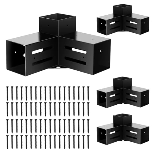 3-Way Pergola Brackets 4x4 (Inner Size 3.5'x3.5'), 90° Right Angle Corner Extension Bracket Woodworks DIY Pergola kit with Black Powder Coated,Modular Sizing Gazebo Hardware (4PCS)