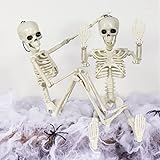 Pawliss 2 Pcs 16'' Skeleton Halloween Decoration, Posable Halloween Skeletons, Full Body Movable...