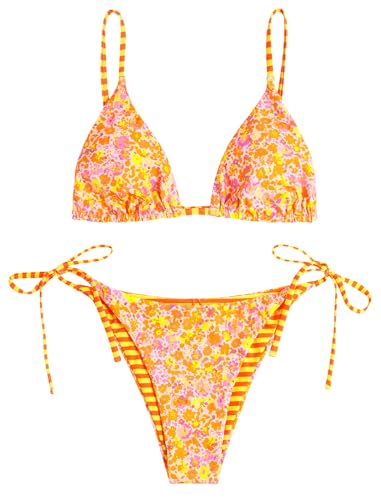 Image of ZAFUL Women's Triangle Bikini Floral String Bikini Set Two Piece Swimsuit Bathing Suits